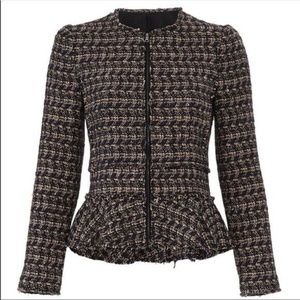 NWOT Rebecca Taylor Black Pink Tweed Peplum Jacket